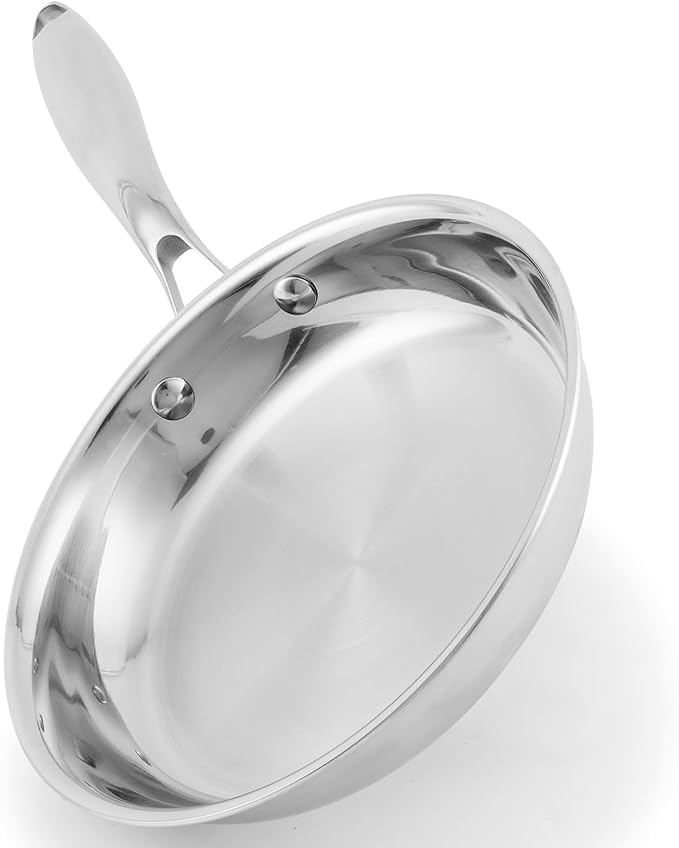 Stainless Steel Pan 8 Inch，Non-Toxic PFAS, PFOA & PTFE Free, Compatible With All Cooktops & Induction Safe, Oven Safe Pan for Searing & Sautéing, Long Lasting Cookware. (8 Inch)