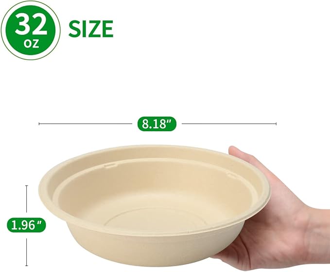 bloomoon 100 Pack 32 oz Large Round Paper Bowls for Salad, Pasta, Burrito, Lunch and Snack, Heavy Duty 32 oz Disposable Bowls for Party and Catering