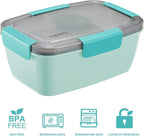 Caperci Large Salad Container Bowl for Lunch - Better Adult Bento Lunch Box 68 oz, 5-Compartment Tray, 2pcs 3-oz Sauce Cups, Stackable, BPA-Free (Aqua Sky)