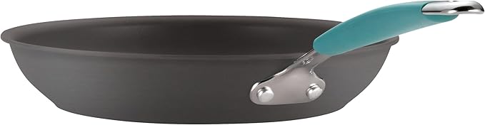 Rachael Ray Cucina Hard Anodized Nonstick Cookware Pots and Pans Set, 12 Piece, Gray with Blue Handles