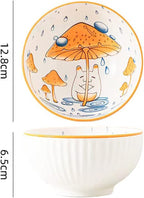 Cute Mushroom Pattern Ceramic Bowls Set Soup Bowls Dessert Bowls, 5 Inch, Set of 2