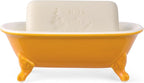 6.5" Ceramic Mini Decorative Clawfoot Bathtub Bar Soap Dish, Kitchen Sponge Holder and Shower Tray for Bathroom, 1 Pack(Golden Yellow)