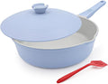 10 Inch Saute Pan with Lid, Ceramic Deep Frying Pans Nonstick, 4 Qt Non Stick Skillet with Lid, Compatible with All Stovetops, Detachable Handle, Oven Safe, PFOA Free, Blue
