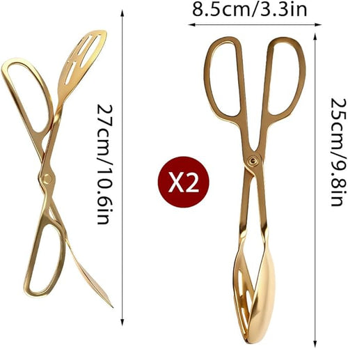 2 Pcs Serving Tongs, 10 Inch Buffet Tongs, Stainless Steel Kitchen Tongs with Comfort Grip, Cooking tongs for Salads, Appetizers, Cake, Bread, Cooking, Party, Barbecue, Desserts, Ice - Gold
