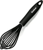 Anaeat 9" Silicone Balloon Whisk, Perfect for Non-Stick Cookware, Milk and Egg Beater Blender, Heat Resistant Kitchen Whisks for Whisking, Cooking, Baking, Beating, Frothing & Stirring (Black)