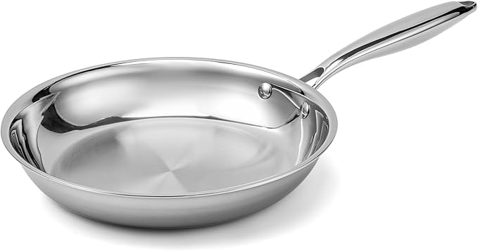 Stainless Steel Pan，Non-Toxic PFAS, PFOA & PTFE Free, Compatible With All Cooktops & Induction Safe, Oven Safe Pan for Searing & Sautéing, Long Lasting Cookware. (10 Inch)