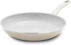 GreenPan Dover 10” Frying Pan Skillet, Non-Toxic PFAS-Free Ceramic Nonstick Coating, Sear Saute Fry Egg Omlete, Dishwasher & Oven Safe, Stay Cool Handle, Easy Pour Rims, Cream White