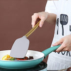 Berglander Non-stick Silicone Solid Turner, Titanium Gold Plating handle, Barbecue Spatula for Cooking, Dishwasher Safe, Easy to Clean