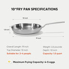 10 Inch Stainless Steel Frying Pan - 5 Ply Stainless Clad Skillet with Aluminum Core, Durable and Even Heating, Professional Cookware for Induction, All Stoves, Oven and Dishwasher Safe