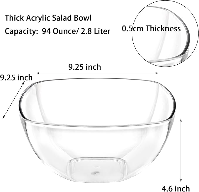 TOPZEA Set of 3 Clear Plastic Serving Bowls for Party, 94oz Acrylic Large Salad Mixing Bowl Set Kitchen Reusable Snacks Bowl for Fruit Chips Dips Popcorn, Break-Resistant