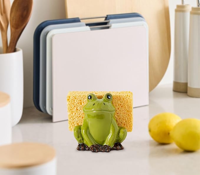 dgudgu Frog Sponge Holder for Kitchen Sink Cute Kitchen Sponge Holder Ceramic Kitchen Sink Sponge Holder Durable Sink Scrubber Holder