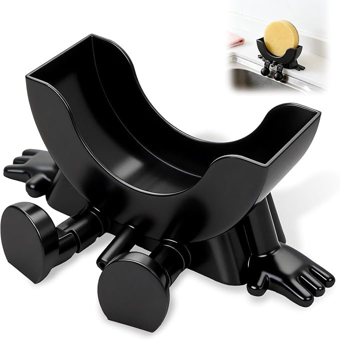 Cute Hanging Sponge Holder with Drainage, 3D Printed Funny Sponge Holders for Kitchen Sink, Peeing Scrub Sponge Holder, Keeps Your Sponge Dry (Black)