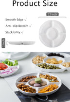 LAUCHUH Veggie Tray Set of 2, Porcelain Chip & Dip Serving Set Divided Serving Platter White Serving Tray for Mother's Day Party, Fruits, Veggies, Candy, Snack, Dessert, 12 inch