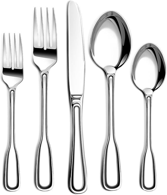 Silverware Set For 12, 60 Piece Flatware Cutlery Set With Ergonomic Wide Handles, Mirror Polished Stainless Steel Utensils Set For Kitchen, Dishwasher Safe For Home, Restaurant, Party