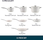 Circulon Halo with LaserDefense Ceramic Nonstick Pots and Pans with Lids, Compatible with All Stovetops, Made without PFAS, Dishwasher and Oven Safe, 11 Piece Cookware Set - Pearl White