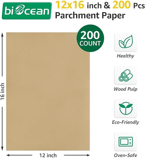 200Pcs 12x16In Unbleached Parchment Paper Sheets Precut Heavy Duty Flat Kitchen Baking Supplies Paper Non-Stick,Non-Toxic Cooking Paper for Air Fryer, Steaming, Oven Make Cup Cake Bread Cookie