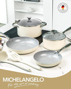 MICHELANGELO Pots and Pans Set Non Stick - Titanium Cookware Set Non Toxic Ceramic Coating, 8-Pcs Nonstick Pots and Pans with Ergonomic Handle, Dishwasher Safe & Induction Compatible, Cream