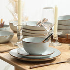 Stone Lain Brasa Stoneware 16 Piece Modern Dinnerware Set, Plates and Bowls, Service for 4, Light Green, Microwave & Dishwasher Safe
