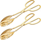 2 Pack Gold Serving Tongs Buffet for Kitchen Cooking 10 Inch Stainless Steel Salad Tongs Serving Utensils for Wedding Party Catering (Gold)