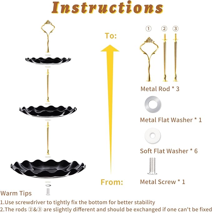 BACUTHY 3 Tier Cupcake Stand Holder, Plastic Cup Cake Stand Towel with Tiered Serving Tray for Cupcakes, Donuts, Fruits and More, White (Black)