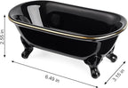 6.5" Ceramic Mini Decorative Clawfoot Bathtub Bar Soap Dish, Kitchen Sponge Holder and Shower Tray for Bathroom, 1 Pack (Black Gold Rim)