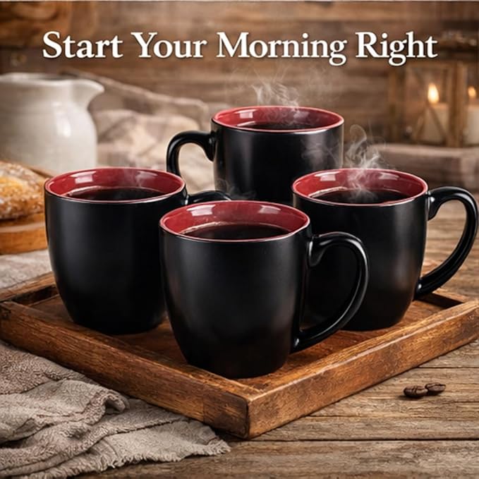 GBhome 12oz Coffee Mugs Set of 6, Large Ceramic Coffee Mugs for Man, Woman, Dad, Mom, Modern Coffee Mugs Set with handle for Tea/Latte/Cappuccino/Milk/Cocoa. Dishwasher&Microwave Safe,Red