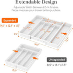 Lifewit Silverware Drawer Organizer, Expandable Utensil Tray for Kitchen, BPA Free Flatware and Cutlery Holder, Adjustable Plastic Storage for Spoons Forks Knives, 8.5-14 x 12", White