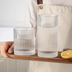 Ribbed Drinking Glasses 6pcs, 12oz and 10oz Glassware, Tumbler Glasses Cup Set for Wedding, Party, Christmas Gift, Clear