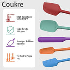 Coukre Silicone Spatula Set of 5,High Heat Resistant, Food Grade Silicone, Upgraded Extended Reinforced Handle,Dishwasher Safe, for Baking, Cooking (Pure Colorful B, Solid color)