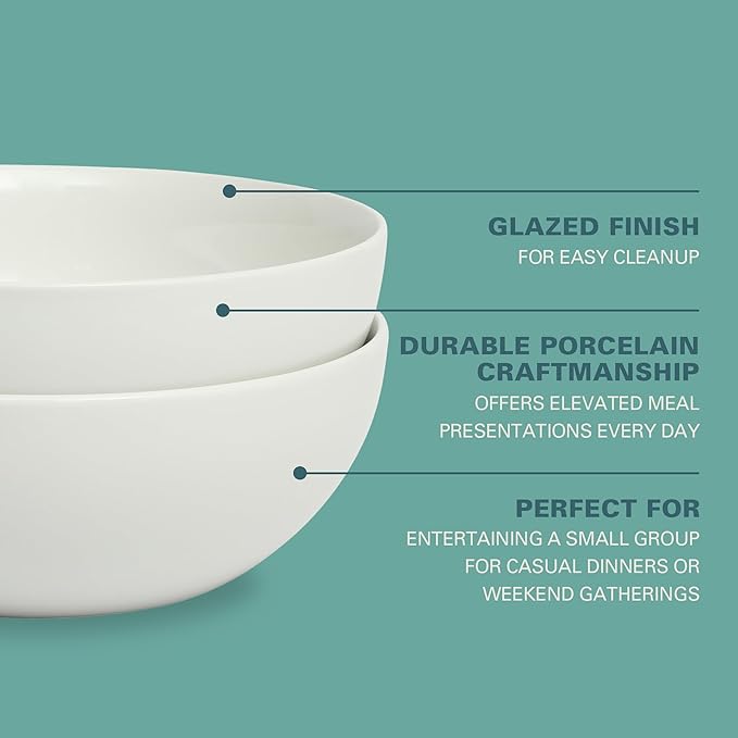 Gibson Home Extra Large Serving Bowls Set of 2-100 oz 10-Inch White Porcelain Salad Bowl Set, Stackable Ceramic Kitchen Bowls, Dishwasher & Microwave Safe