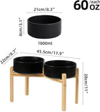 Havniva Ceramic Raised Double Bowls Set with Stand, Food & Water Bowls for Large Breed Dogs, Weighted Dog Dishes, Pet Bowl(8.2'',60OZ, Black)