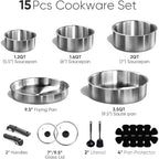 CAROTE Pots and Pans Set, Stainless Steel Cookware Set Detachable Handle, 15pcs Induction Kitchen Cookware Sets with Removable Handle, RV Cookware Set, Oven Safe