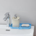 MicoYang Silicone Bathroom Soap Dishes with Drain Spout-Bathroom and Kitchen Sink Organizer,Sponge Holder,Dish Soap Tray,Perfect for Dispenser,Scrubber,Bottle on Sink or Counter-Light Blue 9.6"×5.3"