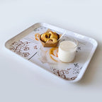 Large Serving Platter Melamine Trays 2 Pack Stackable Food Tray with Floral Print for Gift, Party, Decor, Home, Restaurant (Gold Rose, Large)