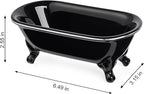 6.5" Ceramic Mini Decorative Clawfoot Bathtub Bar Soap Dish, Kitchen Sponge Holder and Shower Tray for Bathroom, 1 Pack (Black Silver Rim)