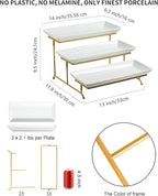 LAUCHUH Large 3 Tier Serving Stand Tiered Serving Trays with Collapsible Sturdier Rack Porcelain Serving Trays and Platters for Fruit Dessert Presentation Mother's Day Party Display Set, 14 Inch