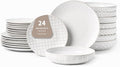 FOBENTA 24-Piece Embossed Ceramic Dinnerware Set–8 Dinner Plates, 8 Salad Plates, 8 Pasta Bowls,Elegant & Durable Tableware for Large Families, Dishwasher & Microwave Safe