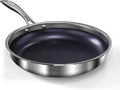 10" Hybrid Ceramic Nonstick Frying Pan, 3-Ply Stainless Steel Skillet, 2-Layer Coating, PFAS & PTFE Free, 9H Hardness & Corrosion Resistance, Dishwasher Safe, Induction Compatible-Blue