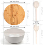 ShineMe Large Salad Bowl with Lid, Bamboo Fiber Salad Serving Bowl Set with Utensils, 9.8inches Mixing Bowl with Servers, Solid Bamboo Wooden Bowl for Candy, Salad, Fruits, Vegetables and Pasta(White)