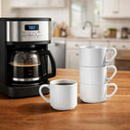 GBhome 14 OZ Coffee Mugs Set of 6, Stackable Ceramic Mugs for Men, Women, Modern Coffee Mugs With Stable Base for Latte, Tea, Cappuccino. Dishwasher & Microwave Safe, Matte White