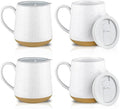 HVH Ceramic Coffee Mug With Lid, 17oz Set of 4, Large Handle Cups for Tea and More, Farmhouse Style (White)
