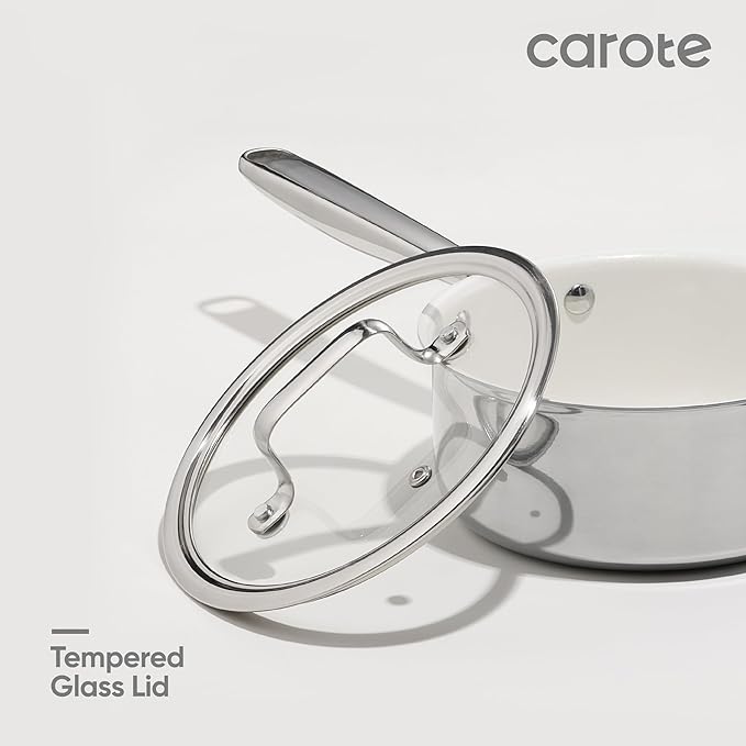 CAROTE 1.5Qt & 3Qt Stainless Steel Saucepan Set, Ceramic Pot Sets Non-Stick Non-Toxic Kitchen Cookware, Small Cooking Pots with Lids, Oven Safe, Induction Sauce Pan, Even Heating