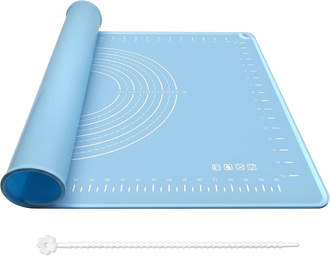 Silicone Baking Mat 32x24 Inches | Extra Thick Dough Rolling Mat with Measurements and Edge Heightening | Non-Stick Food Grade Pastry Mat for Pastry, Bread, Cookies, Pizza, Fondant & Pasta