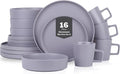 Stone Lain Cleo Stoneware 16-Piece Modern Dinnerware Set, Plates and Bowls, Light Gray, Service for 4, Microwave & Dishwasher Safe