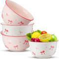Maxdot 4 Pcs Pink Bow Ceramic Bowls Set 10oz Coquette Cute Soup Bowl Preppy Dessert Pudding Fruit Salad Decorations for Kitchen Decoration Pink White Bowl