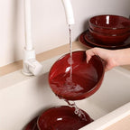 vicrays Ceramic Salad Bowls Set for Kitchen, Serving - 32 Ounce Soup Bowls, Pasta Bowls, Chip Resistant, Dishwasher Microwave Safe, Large, Fluted, Stoneware, Set of 6 (Cherry Red)
