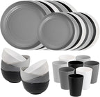 Supernal 32pcs Wheat Straw Dinnerware Sets,Plates and Bowls Sets,Reusable Plastic Plate,Microwave Dishwasher Safe,Plastic Dinnerware Set,Four Color Set 16pcs Plates,8pcs Bowls,8pcs Cups