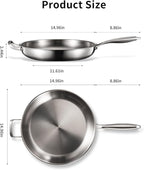 DELARLO Tri-Ply Stainless Steel Pan, 18/10 Frying Pan, Oven Safe Up to 600°F, Nontoxic Cookware, Compatible with All Cooktops Skillet, Durable, Fast Even Heat Fry Pan,Large 14.2 Inch Frying Pan