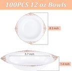 100PCS Rose Gold Plastic Bowls - 12 oz Disposable Salad Bowls - Heavy Duty Disposable Soup Bowl - Fancy Plastic Ice Cream Bowl for Weddings Parties Catering Picnics Mother‘s Day