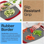 GORILLA GRIP BPA-Free Reversible Kitchen Cutting Board Set of 3, US Designed, Nonporous, Juice Grooves Catch Liquid, Slip Resistant Border, Dishwasher Safe, Durable Large Food Chopping Boards,Gray Red